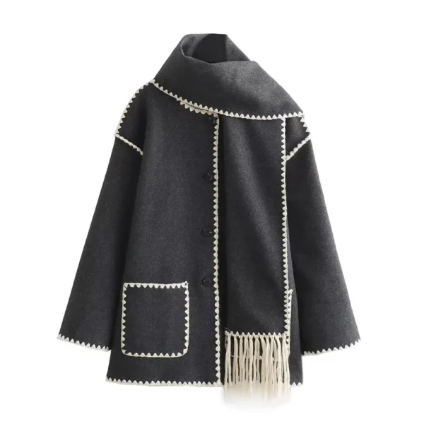 Jacket Women Coat Autumn Winter Tassel Scarf Collar Jackets Warm - Image 5