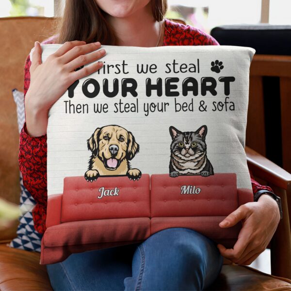 First We Steal Your Heart – Personalized Pillow – Birthday, Loving Gift For Cat & Dog Lover, Pet Owner, Fur Mom, Fur Dad - Image 3